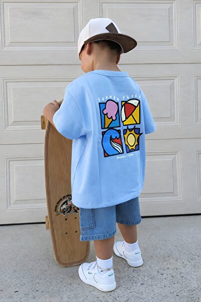 E-ROMA Summer Printed Oversized Unisex Children's T-Shirt 1Gh4