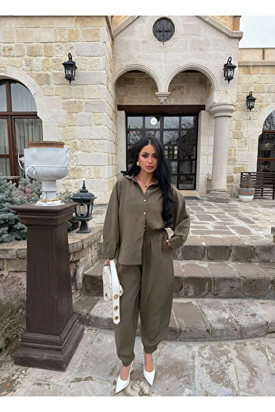 kırmızı butiks Χακί Μοντάλ Πουκάμισο και Παντελόνι - Σετ Δύο Τεμαχίων