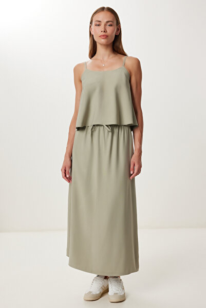 Lovelyİstanbul Linen Blouse Skirt Set Ldp0068 Green