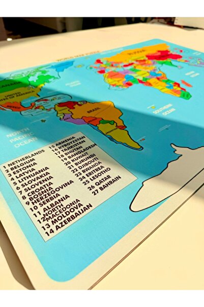 Mantarre Montessori Renkli Dünya Haritası Türkçe Puzzle | Ahşap Eğitici Coğra...