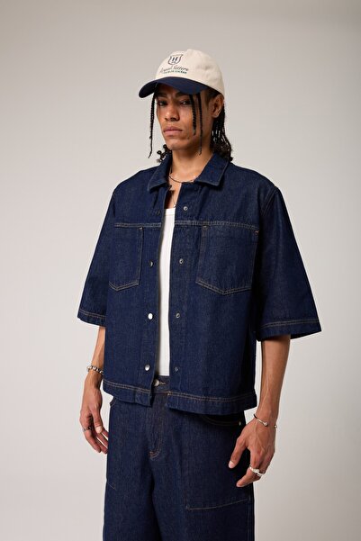 2512 Clothing Dikişli Oversize Denim Gömlek
