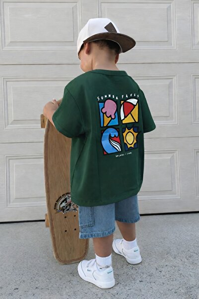 E-ROMA Summer Printed Oversized Unisex Children's T-Shirt 1Gh4