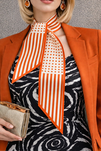 tarzınısec Choose Your Style Striped Asalet Patterned Orange Tie / Scarf / Fo...