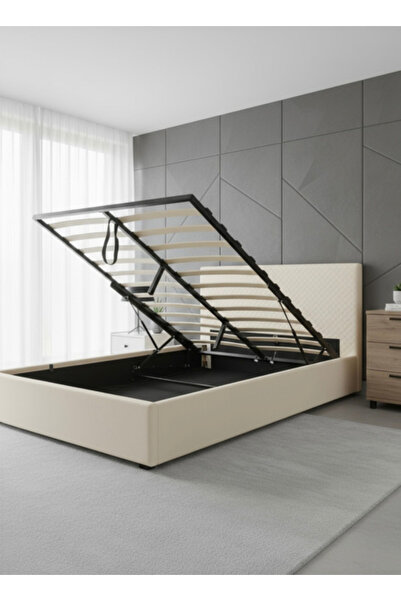 MarketMob Pat Star 180x200 cm Lada Depozitare Tapitat Catifea Crem G28