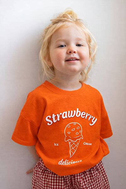 BENROMA TRICOU UNISEX OVERSIZE PENTRU COPII CU IMPRIMEU ÎNGHEȚATĂ DE CĂPȘUNI ...