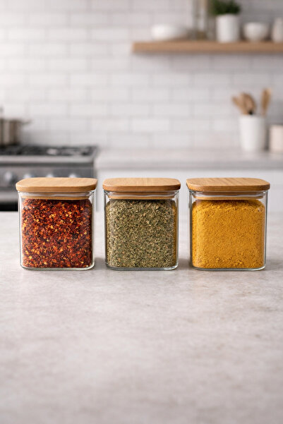 Kitchen Way Bamboo Borosilicate 700ml Rectangular Heat-Resistant Jar Set with...