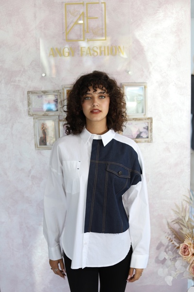 Angy Fashion "Urban Contrast Denim" Shirt with Asymmetrical Detail ...