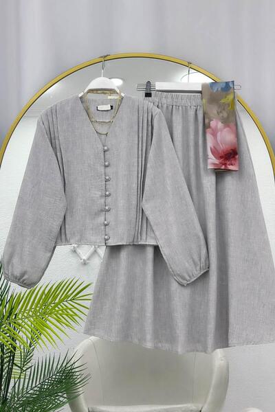 VOLT CLOTHİNG Drapeli̇ K Linen Skirt Suit
