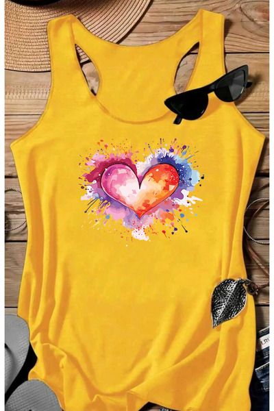 SUNFREE Heart Printed Women's Sleeveless Swimmer Athlete Tshirt