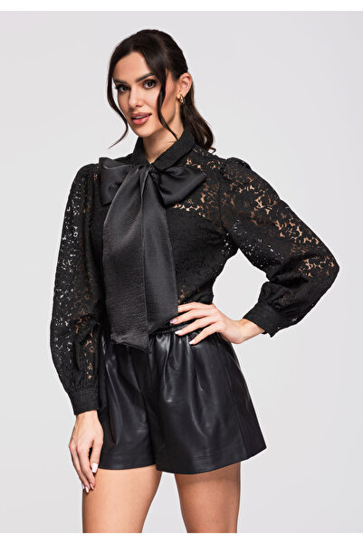 OMBRE Femei Cămașă Dantelă Elegantă OW-SH-E0012 Negru