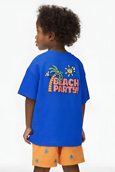 E-ROMA Beach Party Printed Oversized Unisex Children's T-Shirt 1Gh2