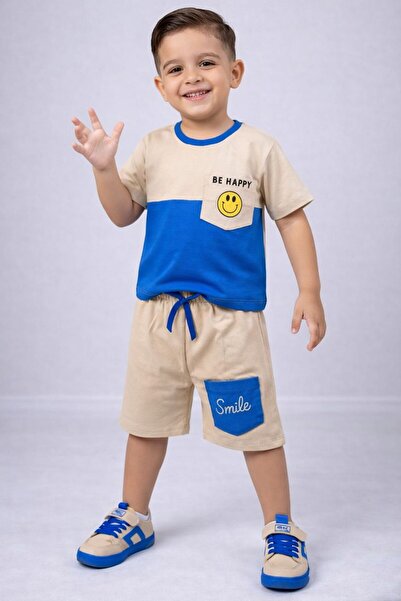 Sincap Baby طقم شورت للأولاد مكون من قطعتين C بجيوب مع تفاصيل إيموجي
