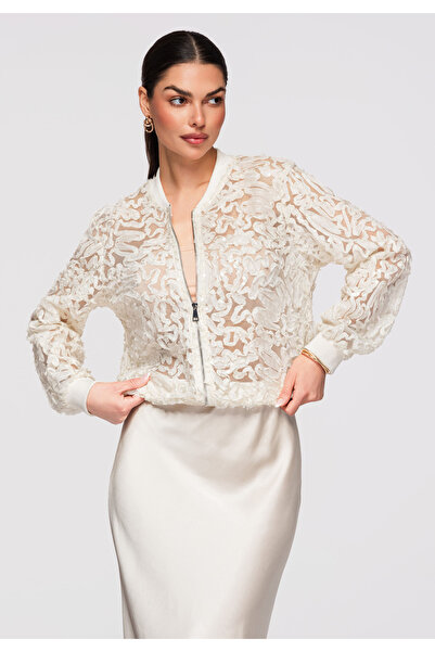 OMBRE Femei Jachetă tip Bomber elegantă OW-JANP-0134 Ecru