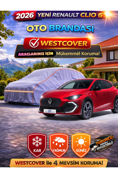 WestCover غطاء سيارة جديد 2026 متوافق مع رينو كليو (خياطة برتقالية-رمادية) غط...