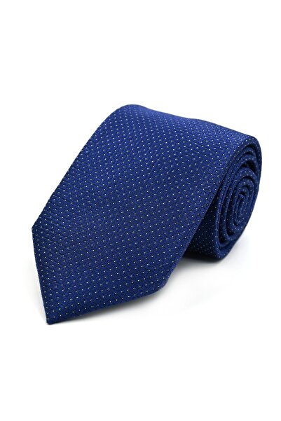 Sade Kravat Cobalt Blue White Small Patterned Special Silk Tie 33374 Cobalt Blue