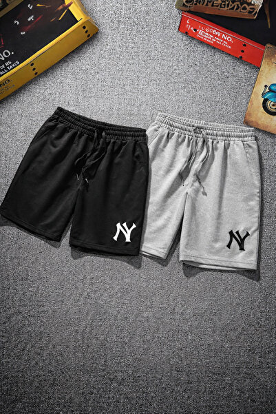 De Carte Ny New York Printed 2'Li Package Stretch Fabric Black Men's Shorts