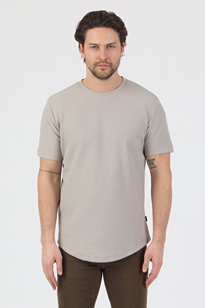 Danger تيشيرت رجالي منسوج من نسيج ذو ملمس بارز رايس باللون الرمادي