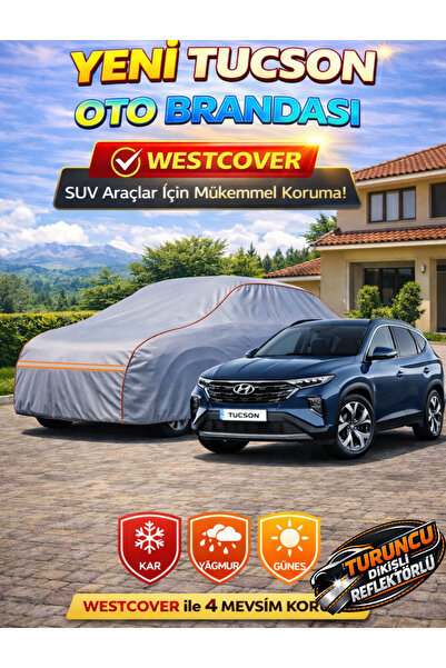 WestCover New Hyundai Tucson Compatible (Orange Stitched-Ref) Car Tarpaulin, ...