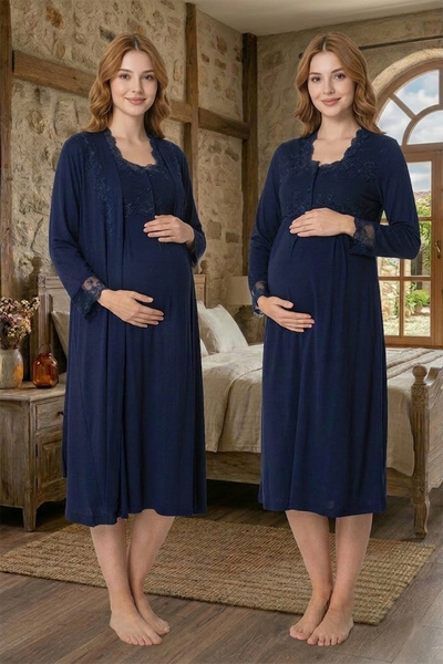 lohusahamile Комплект нощница от памук с дантелена нагръдница за бременни и р...