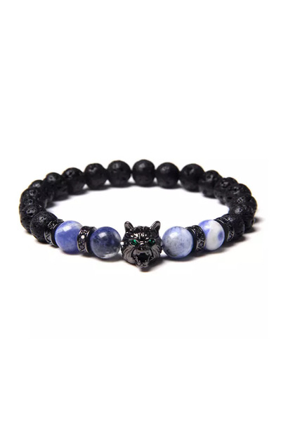 EFAYN.RO Bratara barbati, creata manual, pandantiv cap de lup, albastru desch...