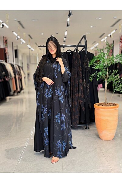 dar laha abaya Abaya D 958 - Butterfly Cut Stretch Printed Sleeve - Navy