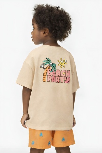 E-ROMA Beach Party Printed Oversized Unisex Children's T-Shirt 1Gh2
