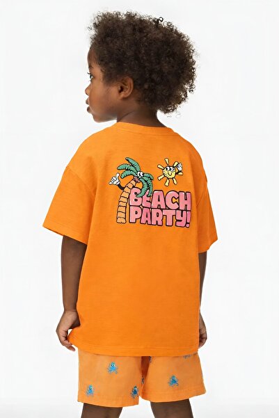 DM DOLCE MORE تي شيرت للأطفال مطبوع عليه حفلة على الشاطئ مقاس كبير للجنسين 1GH2