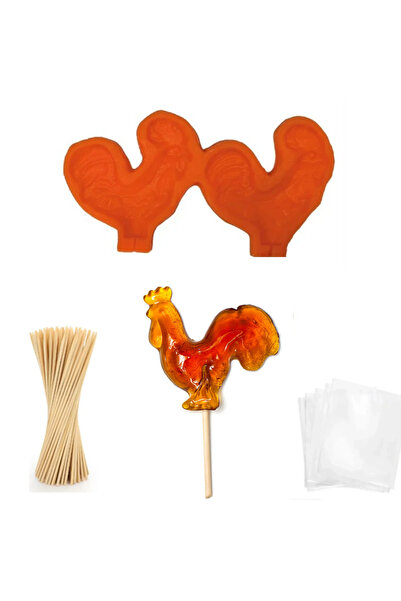 adin tasarım قالب حلوى على شكل ديك، 2 قطعة، عصا خشبية للحلوى، كيس 100 قطعة، ق...