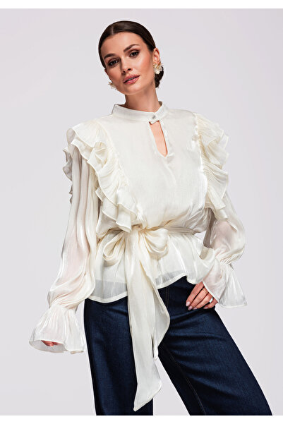 OMBRE Femei Bluză Elegantă OW-TS-E0020 Top Damă Modern Bej