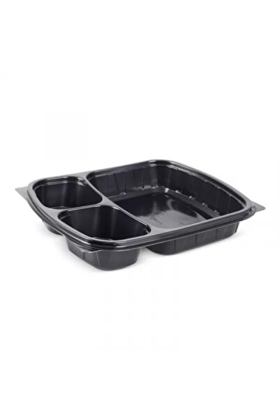 Foodpack OVAL PAN PP BLACK 3 COMP. WITH LID 100 PCS