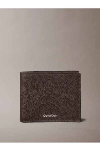 Calvin Klein Erkek Deri Kart Bölmeli Düz Kahverengi Cüzdan REFINED EW BILLFOL...
