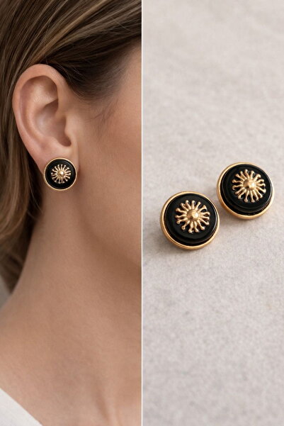 DEMOKAN Women's Earrings Vintage Button Model Gold Sun Earrings
