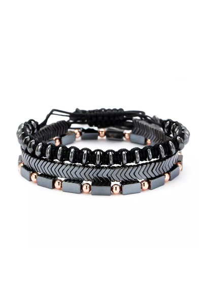 EFAYN.RO Bratara barbati, model punk, set 3 piese individuale, neagra, EFAYN