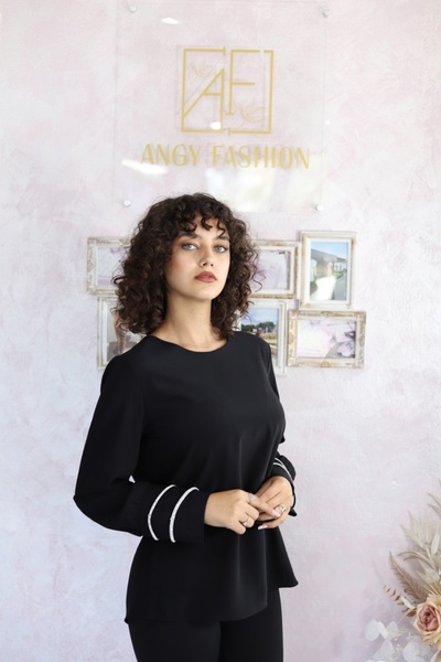 Angy Fashion Elegant "Black Crystal Cuffs" Shirt with Sparkling Acc...