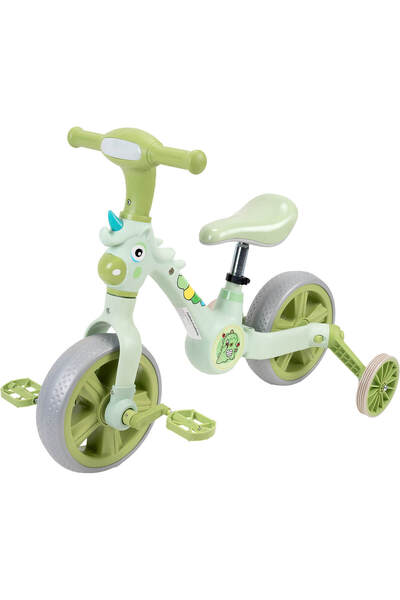 ACTION ONE 2-in-1 bike, with training wheels and removable pedals, green