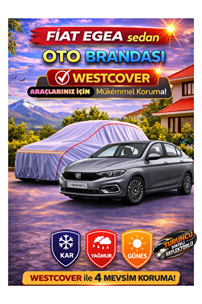 WestCover Fiat Egea Sedan Uyumlu (Turuncu Dikişli-Ref) Oto Brandası,Araba Çadırı