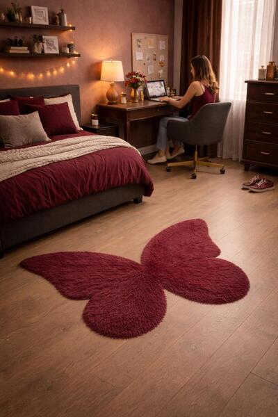 SAYMİNE KUZU POST PELUŞ SÜET TABAN İNCE KELEBEK HALI - YUMUŞAK DOKULU YATAK O...