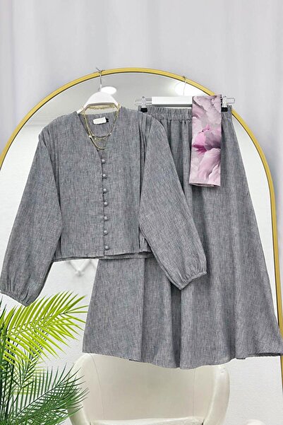 VOLT CLOTHİNG Drapeli̇ K Linen Skirt Suit