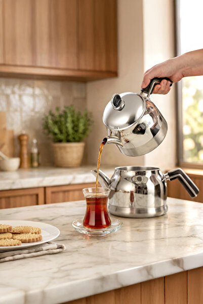 Nehir Lamia Maxi Large Size Stainless Steel 1.25-2.10 Lt. Teapot Set