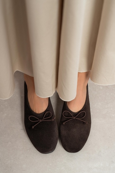 NİŞANTAŞI SHOES Reyna Bitter Kahve piele naturală Detaliu fundă talpă plată F...