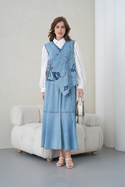 Miss Allos Women's Embroidered Summer Denim Double Set