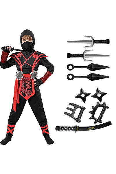 Sumkyle XL 9pcs Spooktacular Creations Halloween Ninja Costume Kids Ninja Dra...