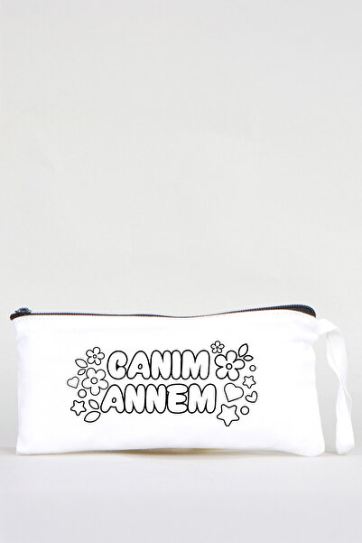 Pamusan Anneler Günü Boyanabilir Kalemlik Beyaz 21x10 cm | Çiçek Desenli Canım Annem 10 ADET