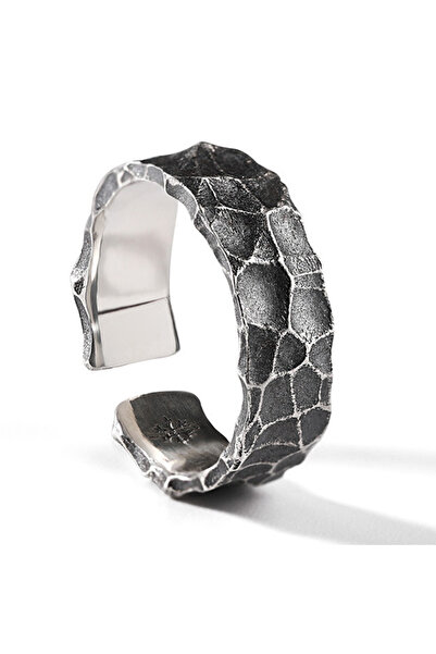 EFAYN.RO Unisex ring, exposed rock model, old hammer pattern theme, adjustabl...