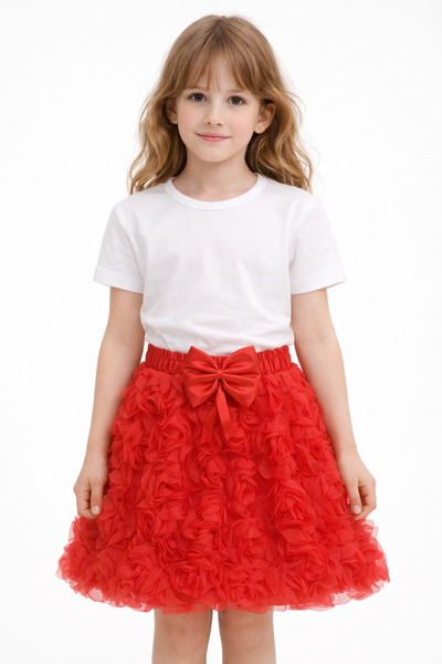 Sibel Günay Butik Girl's Red Rose Patterned Skirt with Ribbon Detail - April ...