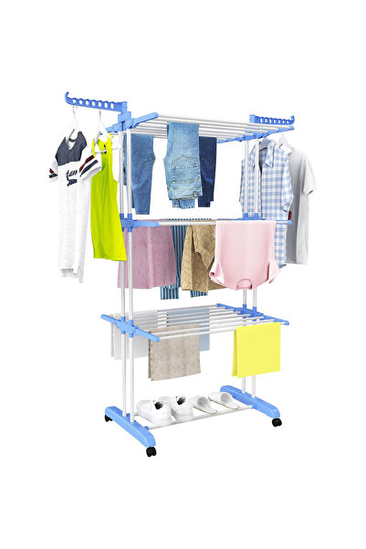 FLYPRO Clothes Drying Rack, Foldable 3-Tier Laundry Rack with Wheels