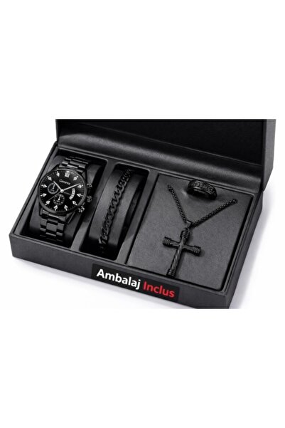 OutfitModa Gift Set for Men 4 Pieces – Watch + Bracelet + Chain + Ring – Prem...