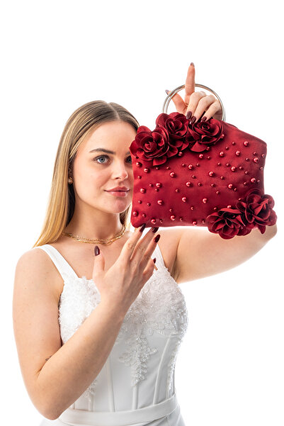 GUSTELLO ΣΕΝΑ |   Ασημί μεταλλική τσάντα λουλουδιών με λαβή D, βραδινό φόρεμα...