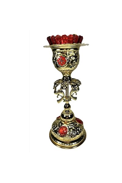 OEM Golden Candle Orthodoxart for Oil with Crystals and Red Glass