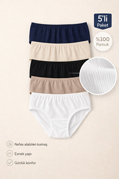 MİSSEMMA Women's 5 Piece Ribbed Panties